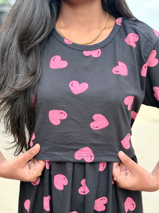 Pink Hearts Calf Length Maxi