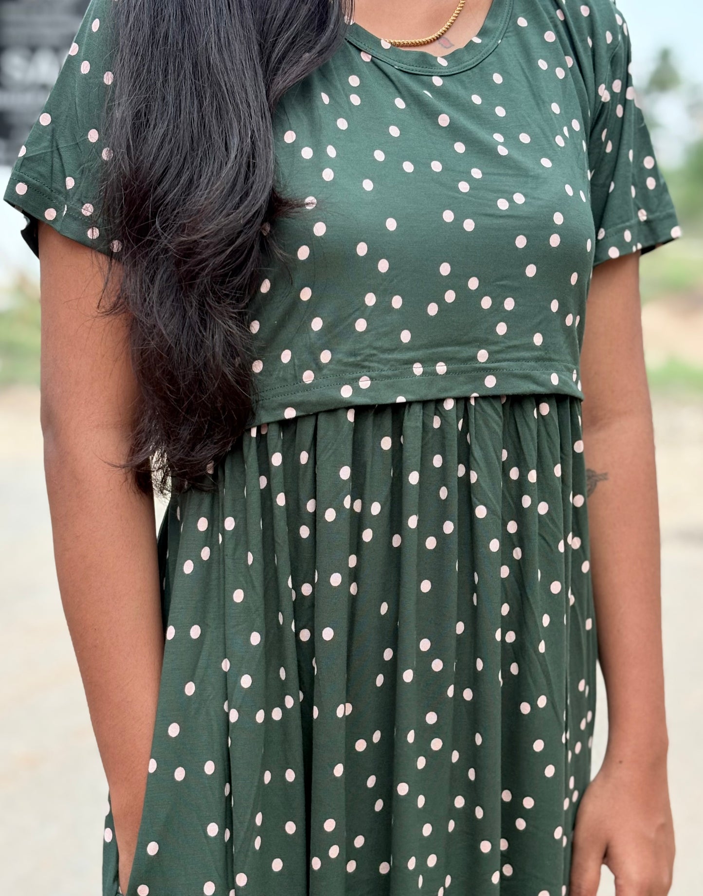 Green Dots Calf Length Maxi