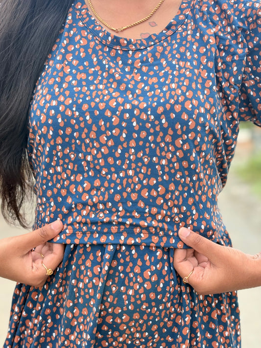 Blue Animal Print Calf Length Maxi