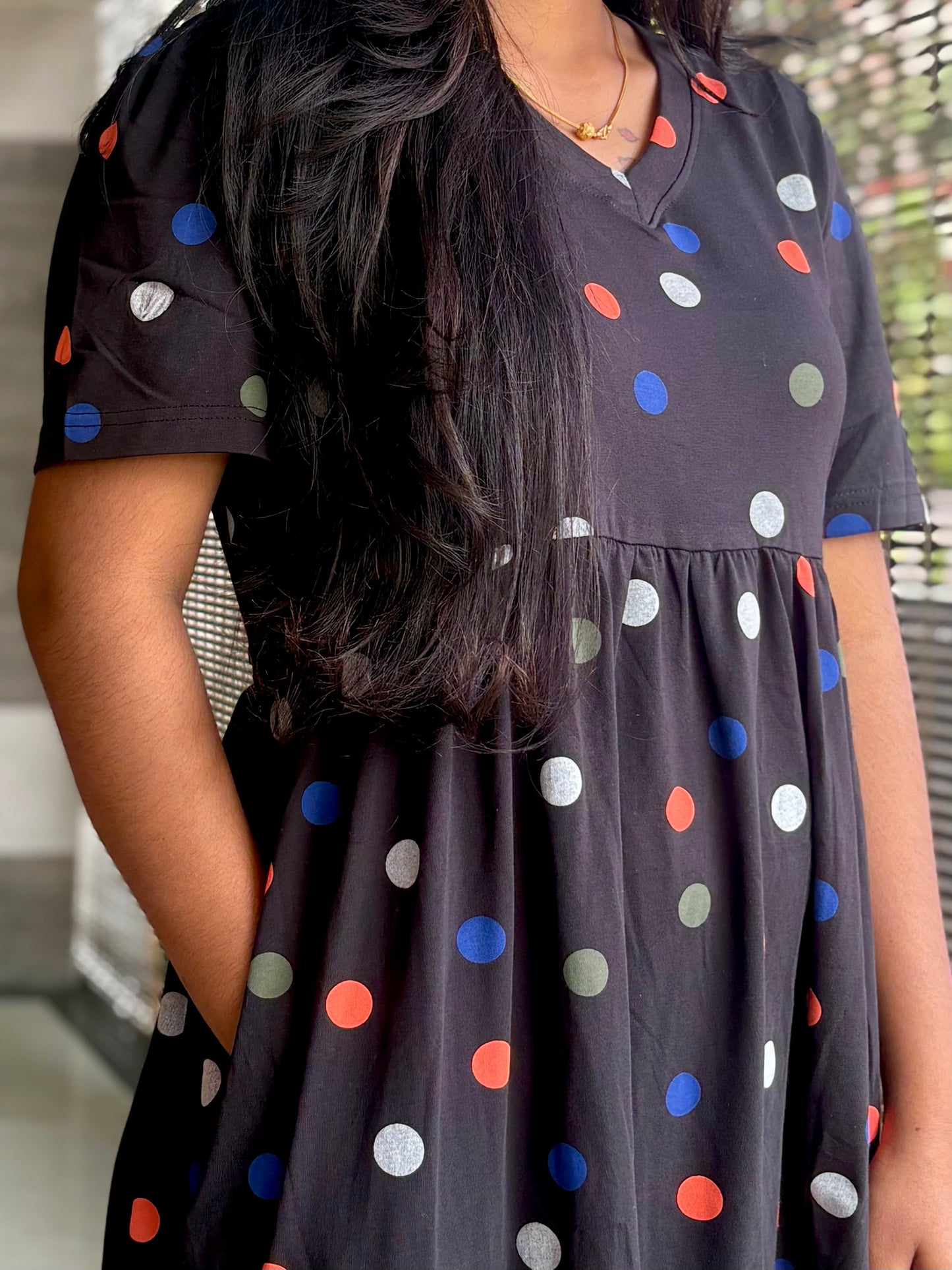 Black multi Dots cotton maxi