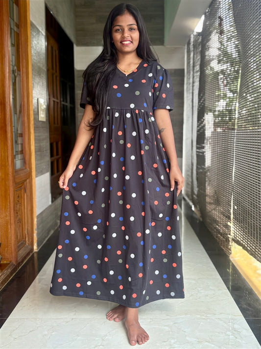 Black multi Dots cotton maxi