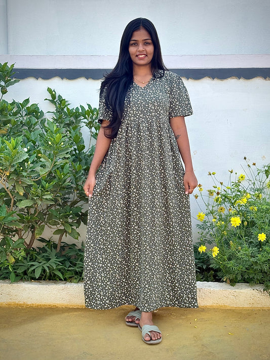 Olive bloom Cotton maxi