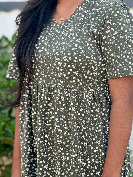 Olive bloom Cotton maxi