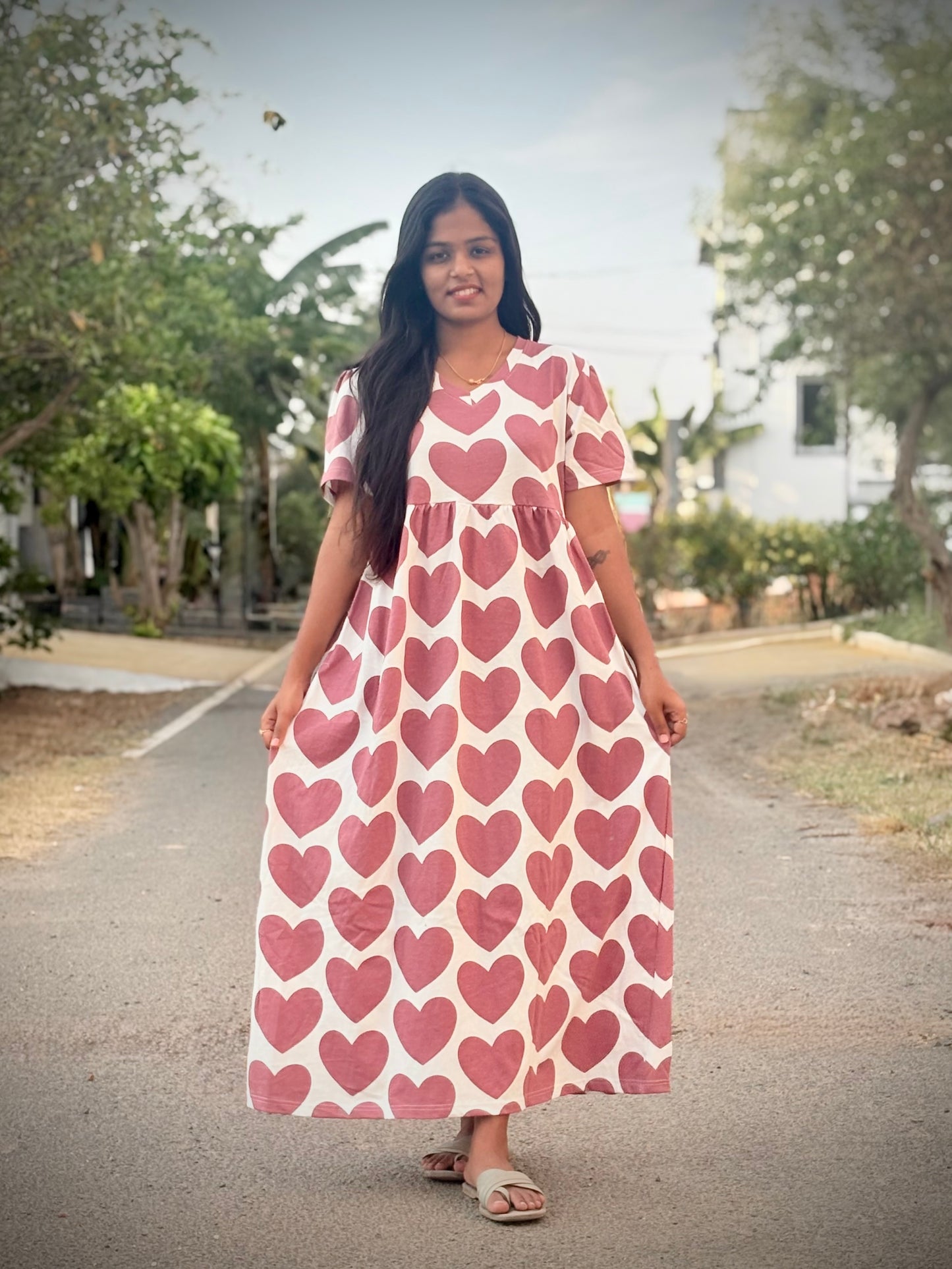 Pink Heart Cotton maxi