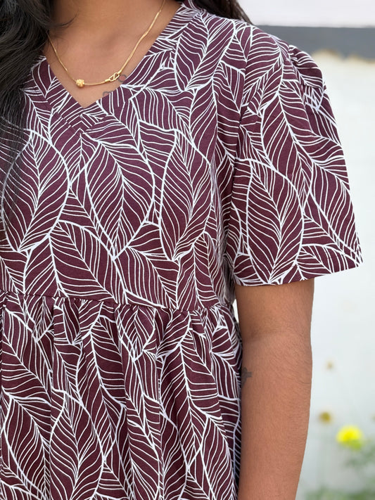 Wine Autumn Leaf cotton maxi