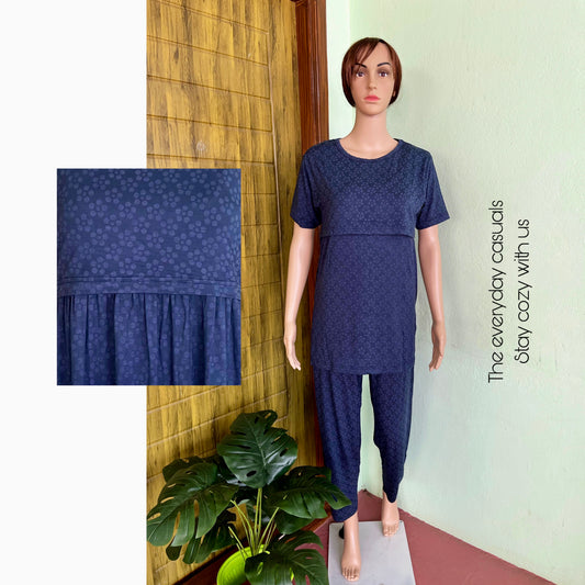 Navy Blue Floral Feeding Loungewear