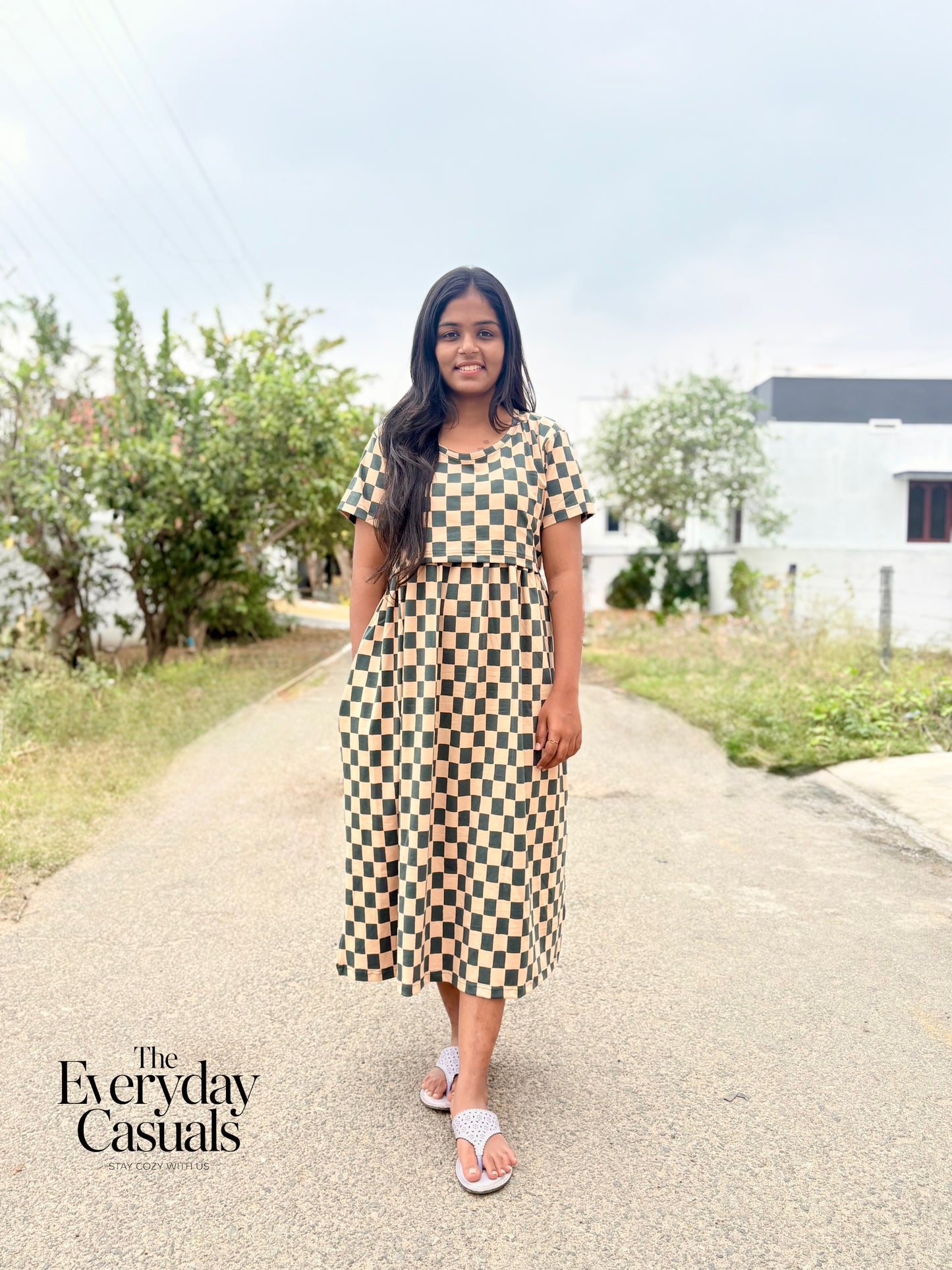 Dreamy Checks Calf Length Maxi