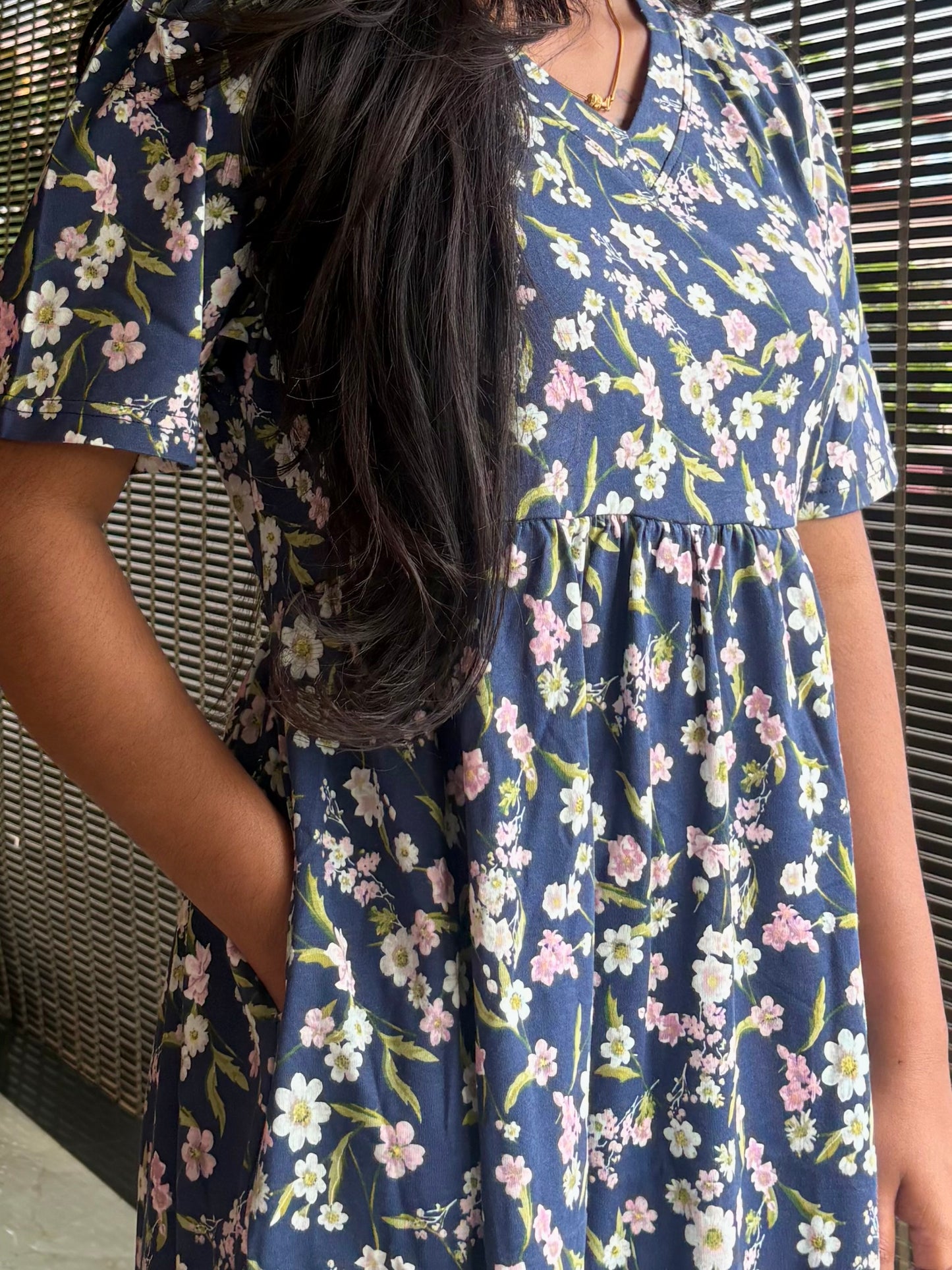 Blue Floral Cotton maxi