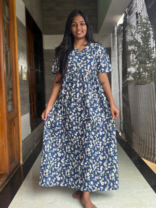 Blue Floral Cotton maxi