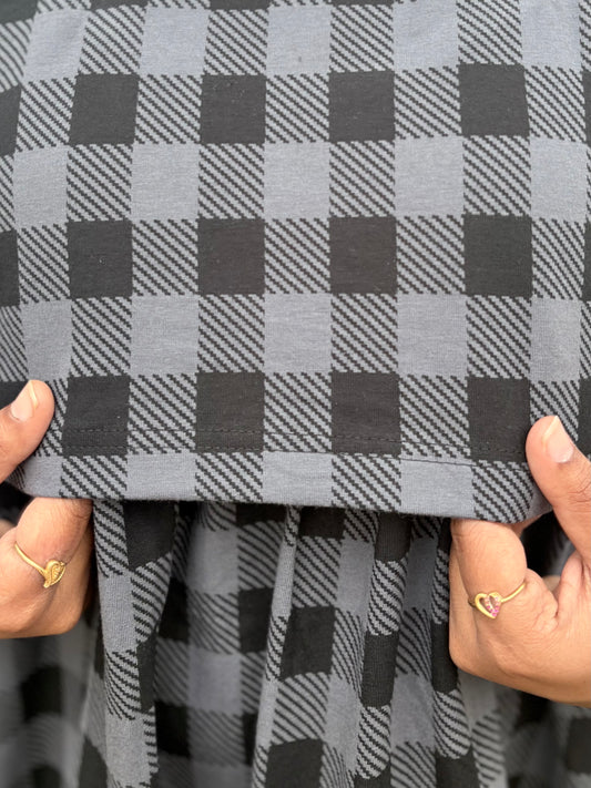 Grey Classic Checks Calf Length Maxi