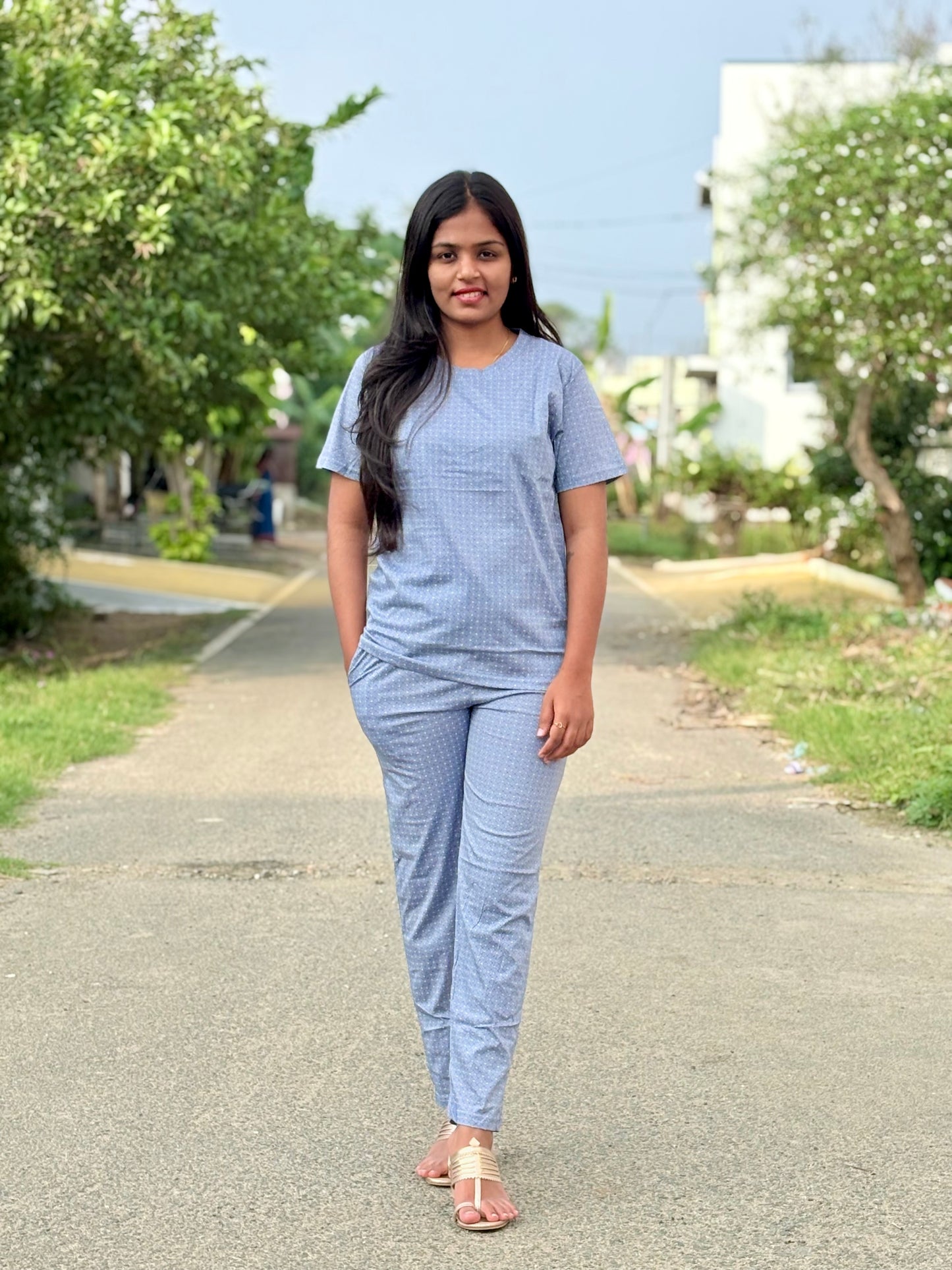 Blue Classy Checks Lounge Set