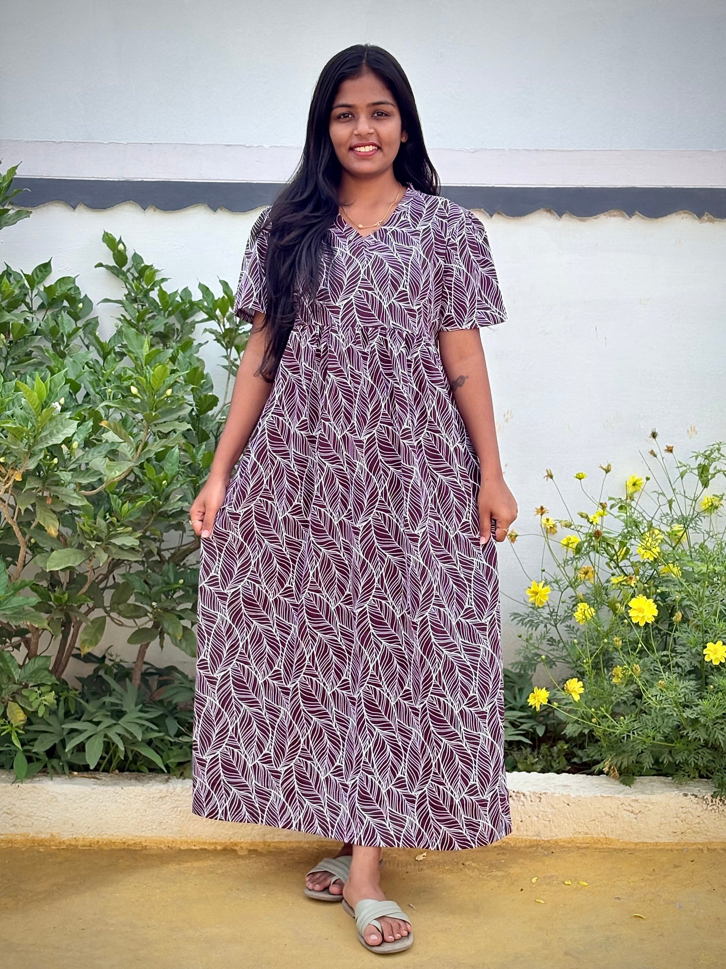 Wine Autumn Leaf cotton maxi