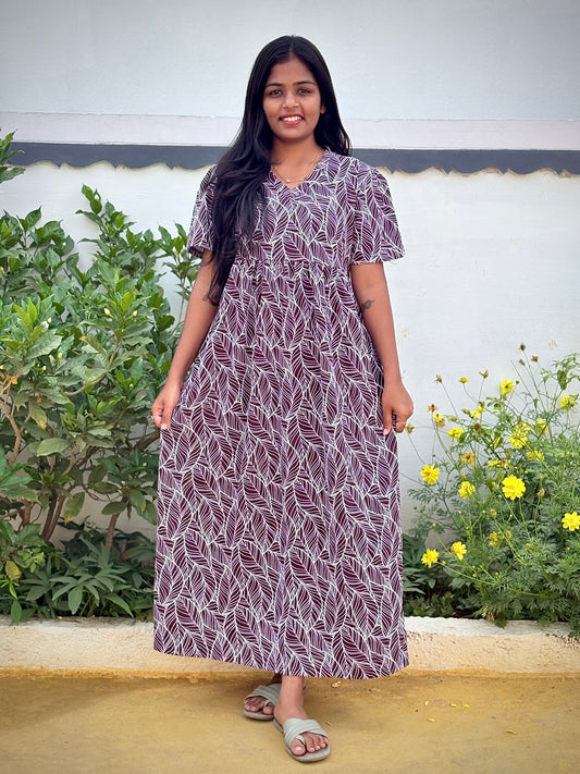 Wine Autumn Leaf cotton maxi