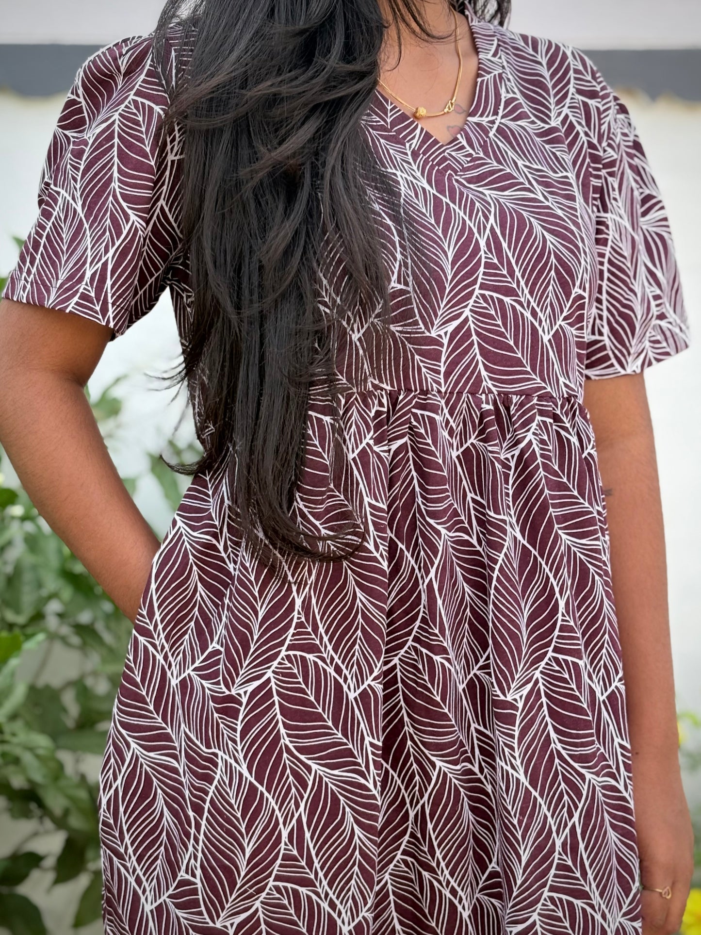 Wine Autumn Leaf cotton maxi