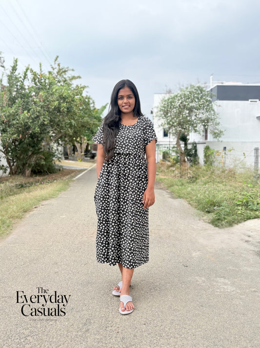 Black Blossoms Calf Length Maxi