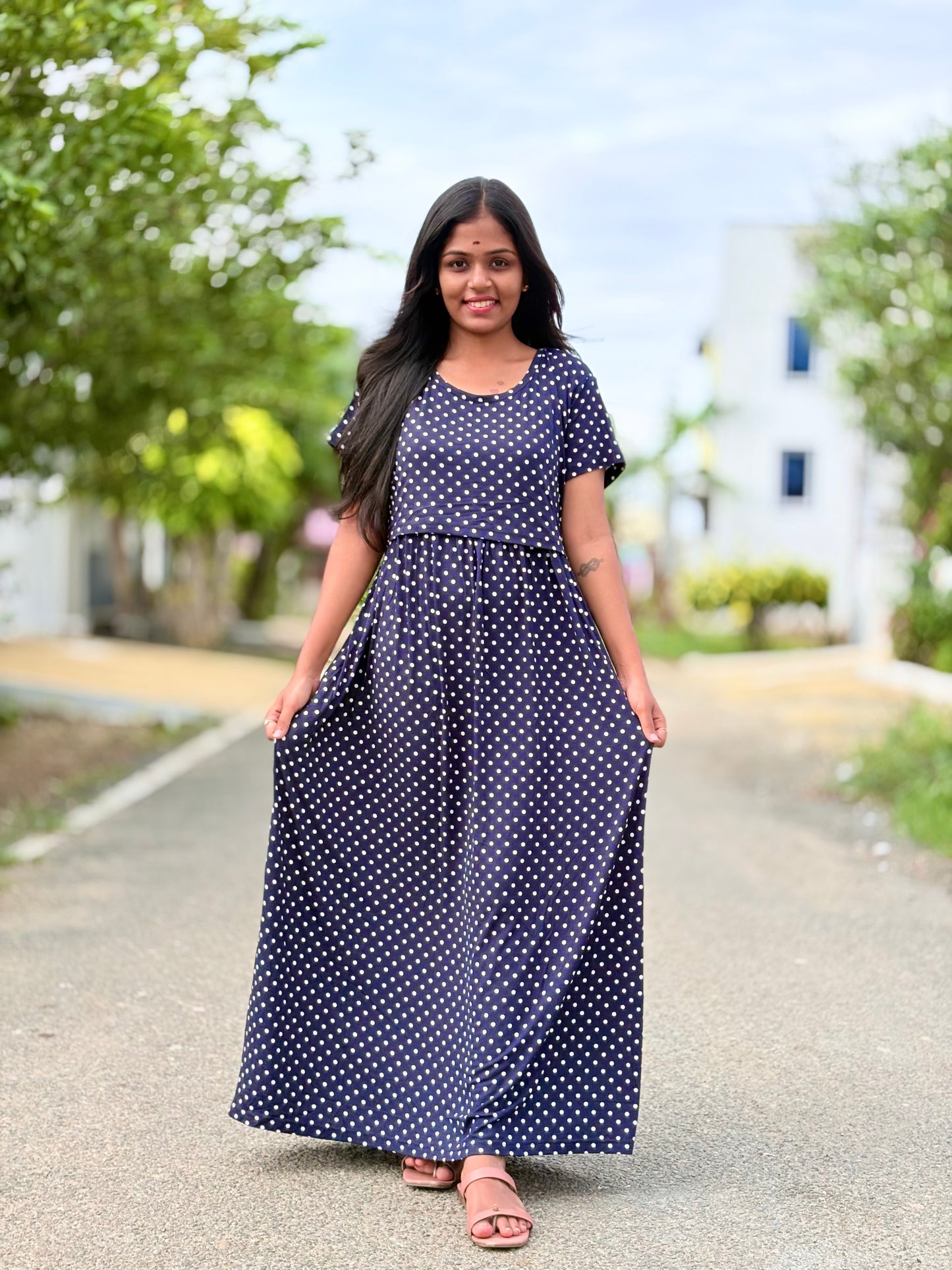 Blue Dots Full length Maxi