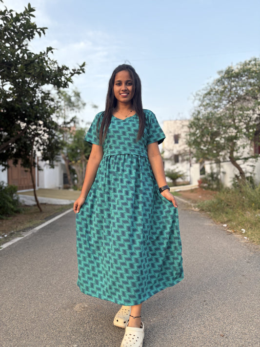 Green Zig-Zag Calf Length Maxi