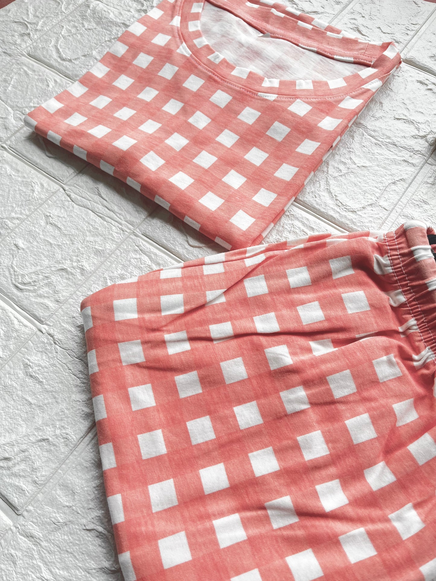 Peach Checks Lounge Set