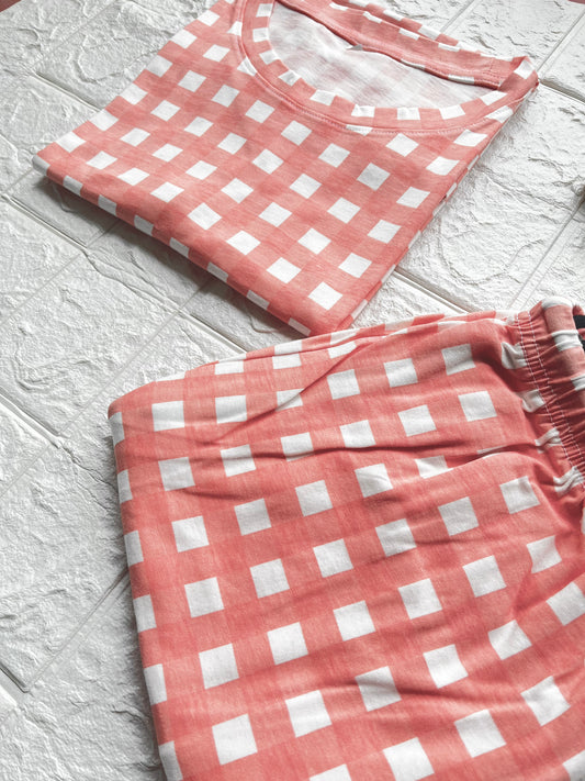 Peach Checks Lounge Set