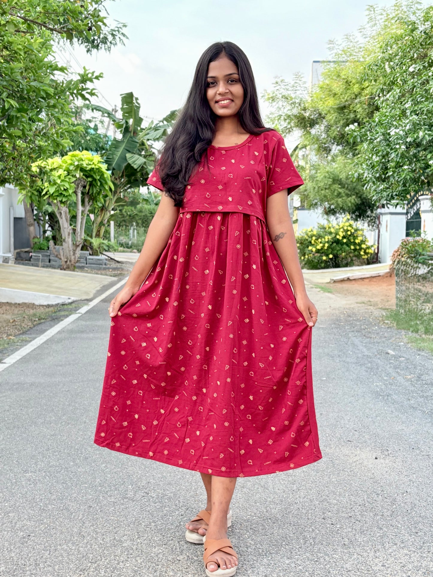 Red Velvet Calf Length Maxi