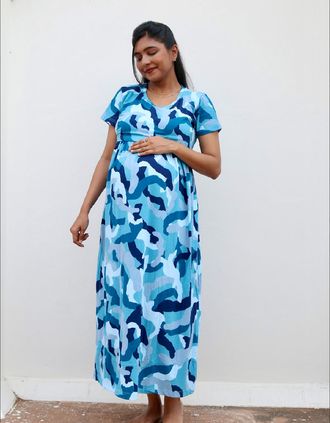 Blue Abstract Full Length Maxi
