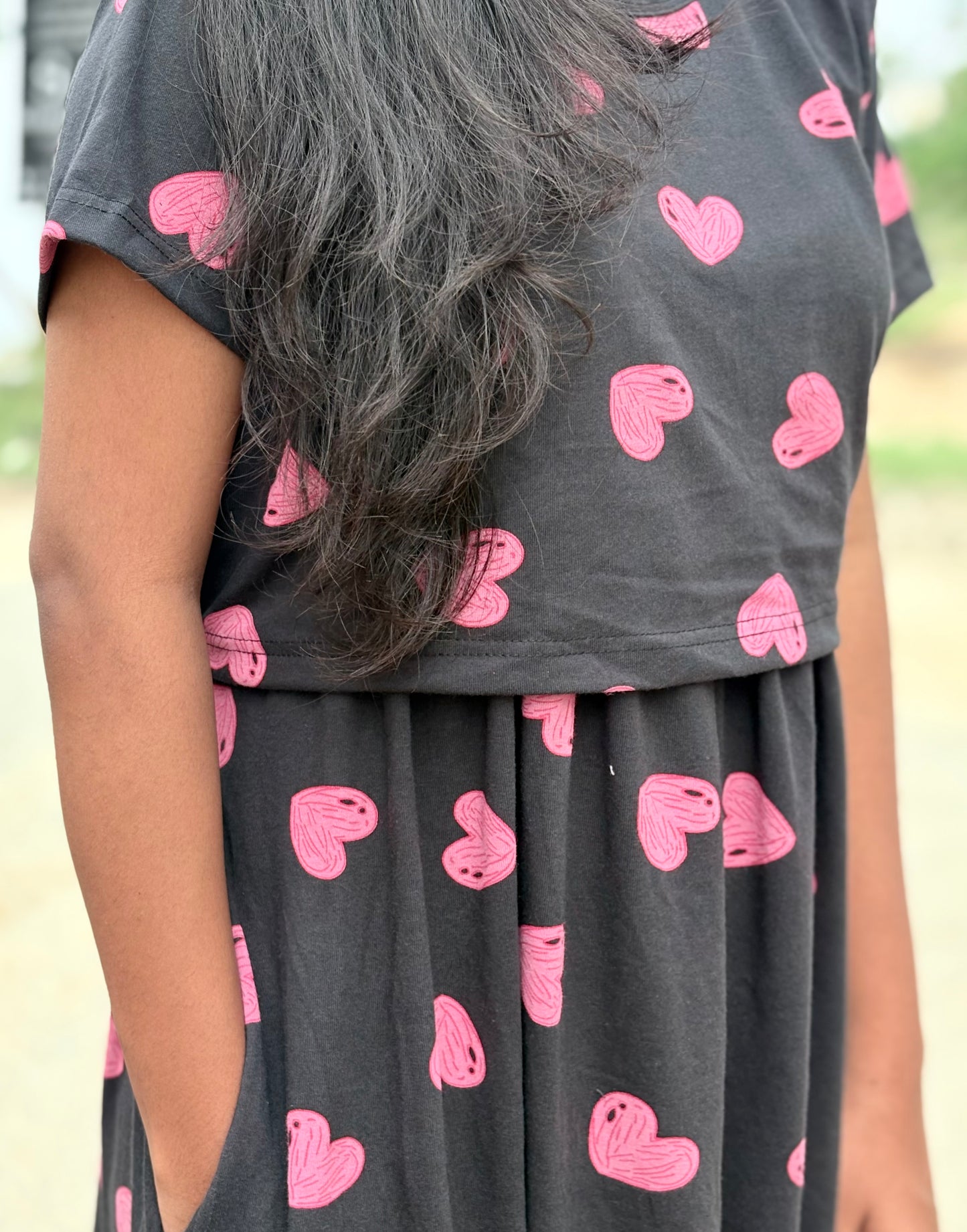 Pink Hearts Calf Length Maxi