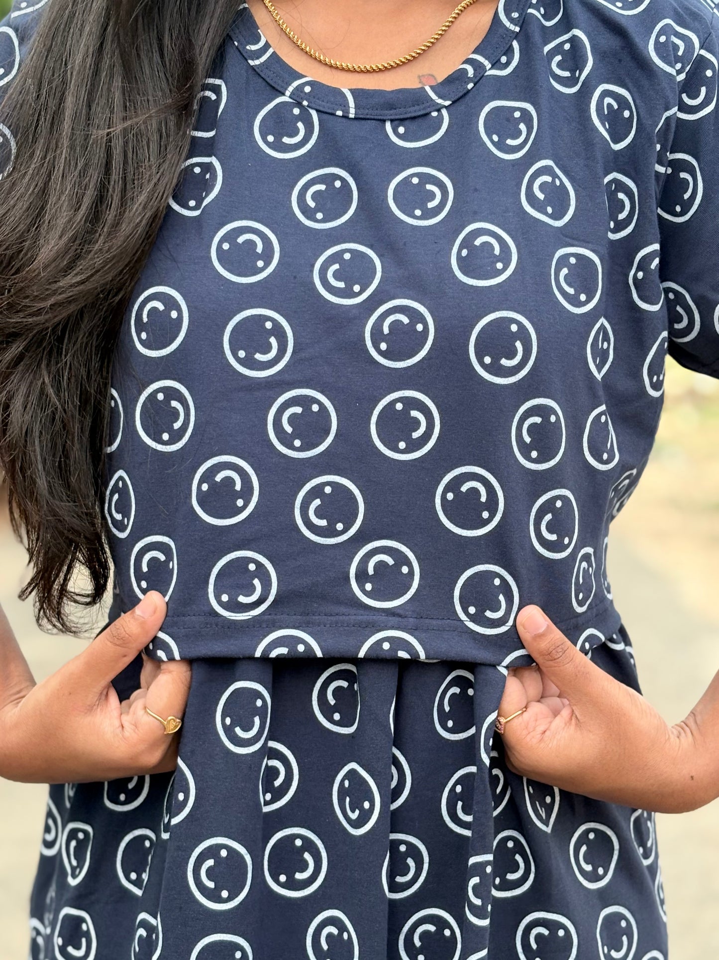 Blue Smiley Calf Length Maxi