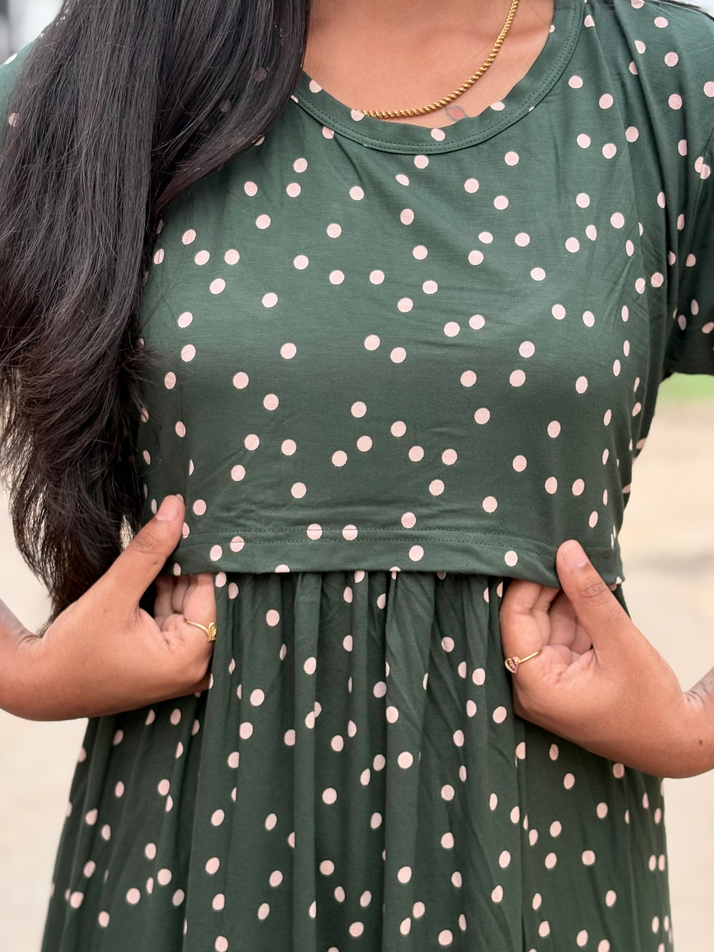 Green Dots Calf Length Maxi