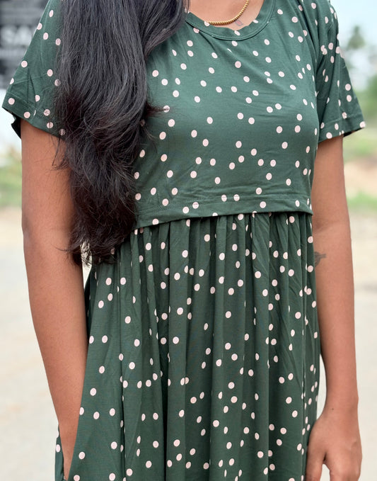 Green Dots Calf Length Maxi