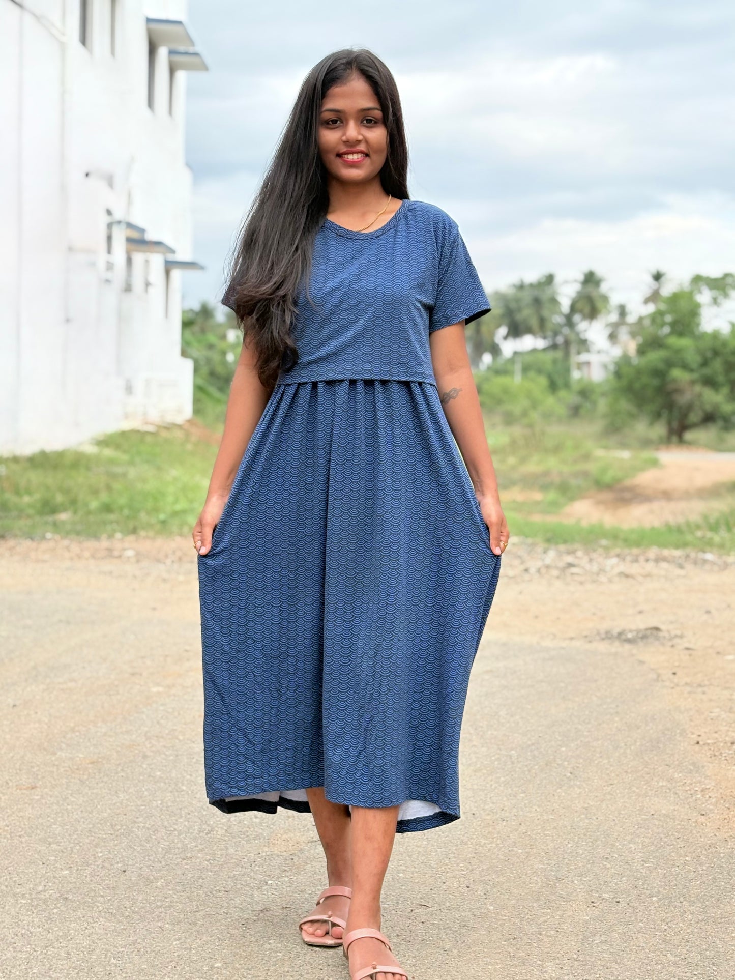 Ocean Ripple Calf Length Maxi