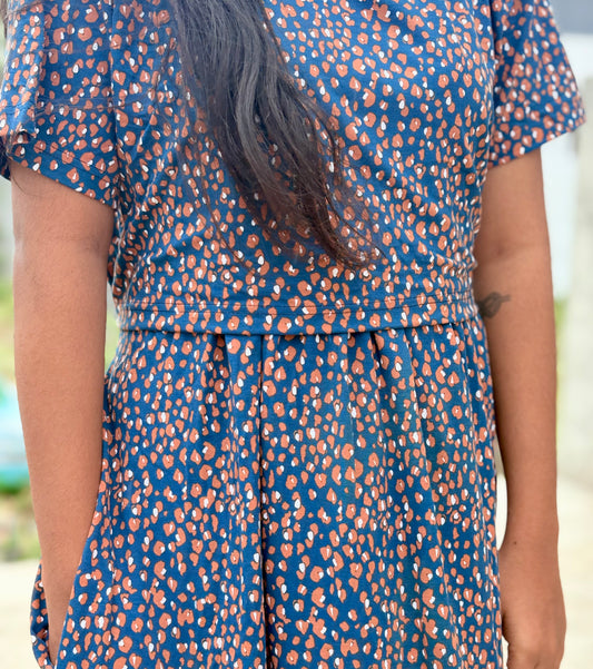 Blue Animal Print Calf Length Maxi